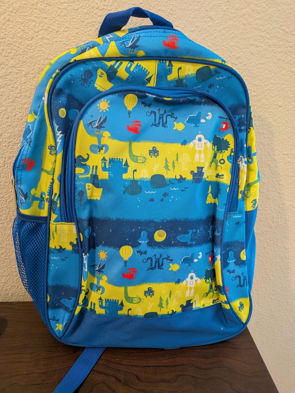 Kids Blue and Yellow Adventure Print Backpack